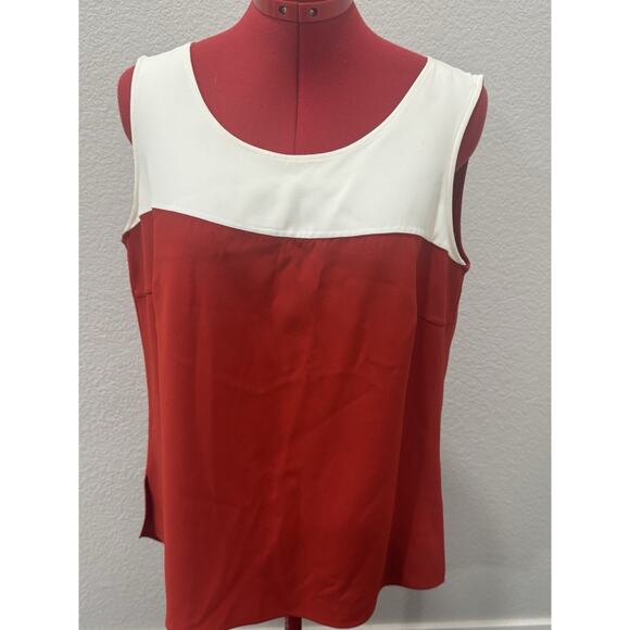 Akris Punto Color Block Tank Top Sleeveless Casual Summer Blouse Red White - Picture 1 of 8